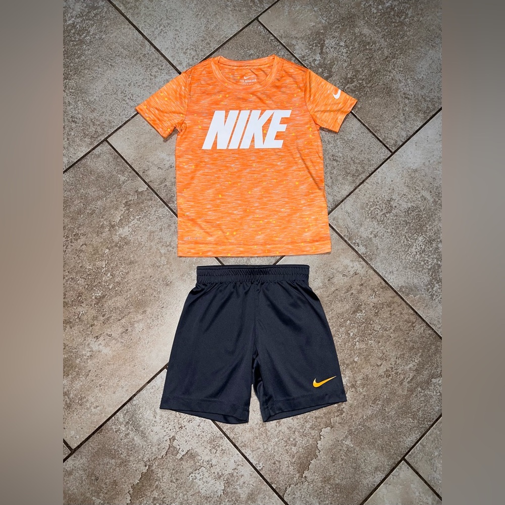 Nike Dri-Fit Basketball Orange T- Shirt Tee Top/Gray Shorts Set 4T